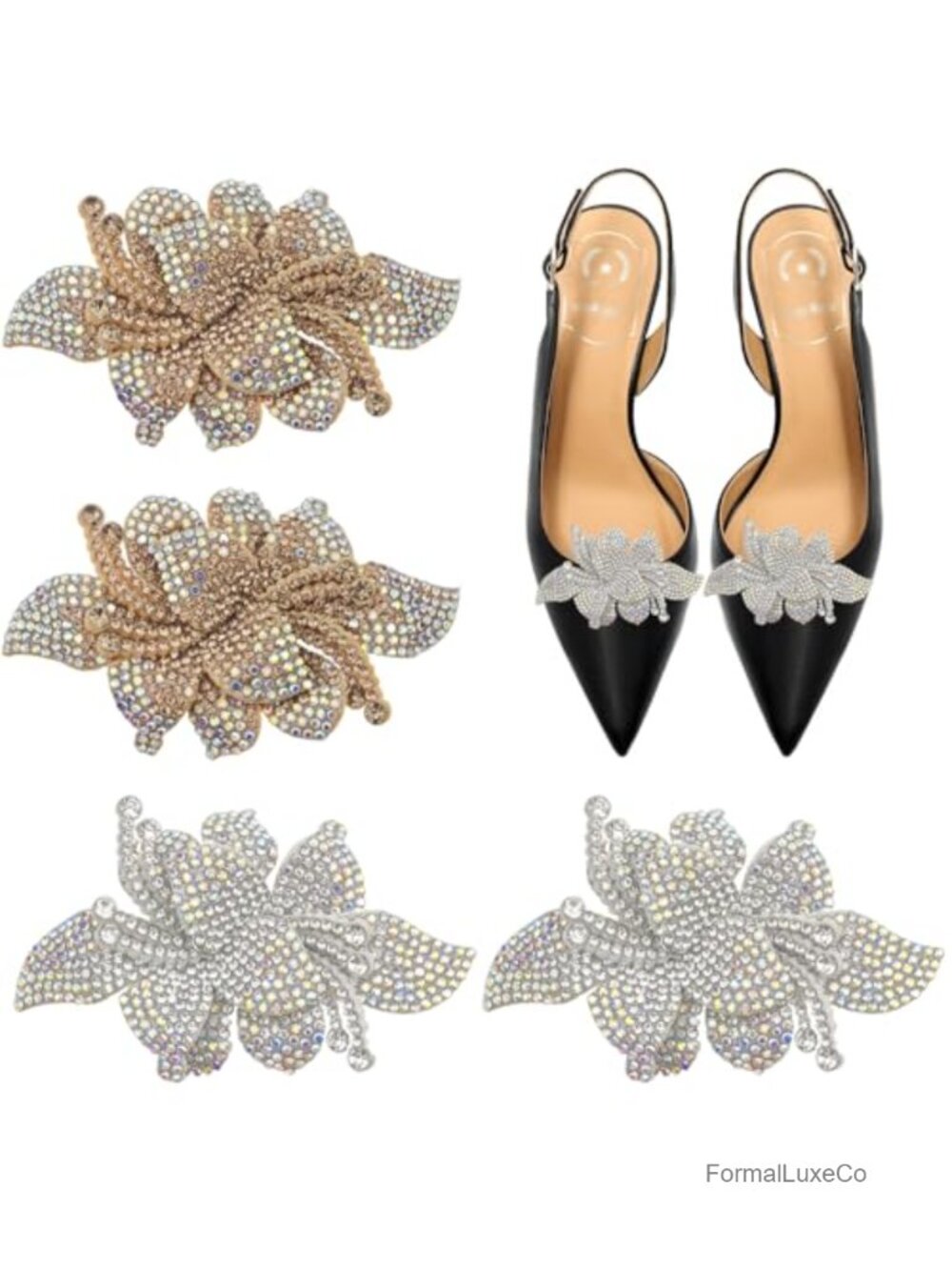 Rhinestone Flower Shoe Clips Crystal Floral Embellishments for Heels